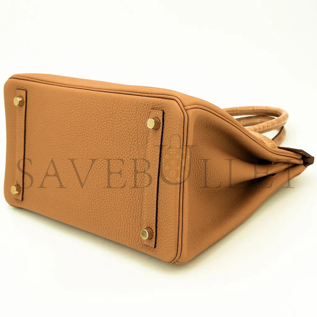 h**mes master birkin 25 crocodile and togo leather G01den brown gold buckle h076216ck42 (25*20*13cm)